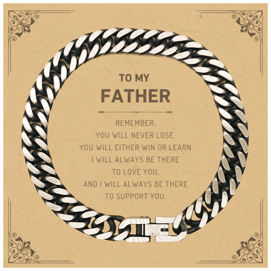 Father Gifts, To My Father Remember, you will never lose. You will either WIN or LEARN, Keepsake Cuban Link Chain Bracelet For Father Card, Birthday Christmas Gifts Ideas For Father X-mas Gifts - Mallard Moon Gift Shop