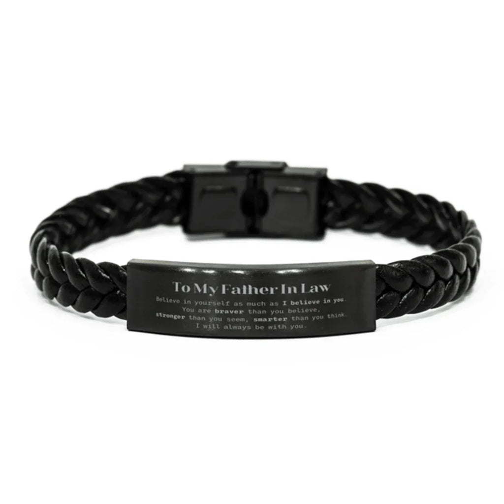 Father In Law Braided Leather Bracelet Gifts, To My Father In Law You are braver than you believe, stronger than you seem, Inspirational Gifts For Father In Law Engraved, Birthday, Christmas Gifts For Father In Law Men Women