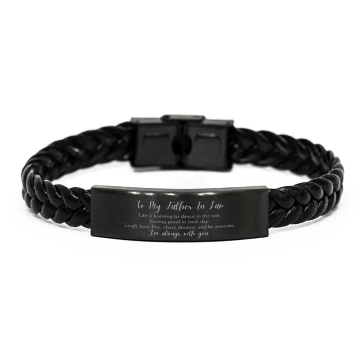 Father In Law Braided Leather Bracelet Life is Learning to Dance in the Rain - Birthday, Christmas Holiday Gifts