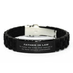 Father In Law Long Distance Relationship Gifts, No matter the miles that separate us, Cute Love Black Glidelock Clasp Bracelet For Father In Law, Birthday Christmas Unique Gifts For Father In Law