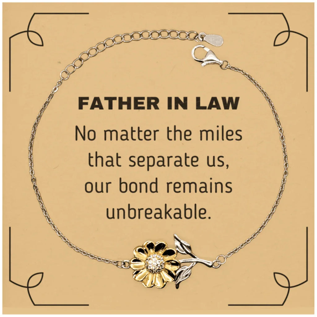 Father In Law Long Distance Relationship Gifts, No matter the miles that separate us, Cute Love Sunflower Bracelet For Father In Law, Birthday Christmas Unique Gifts For Father In Law