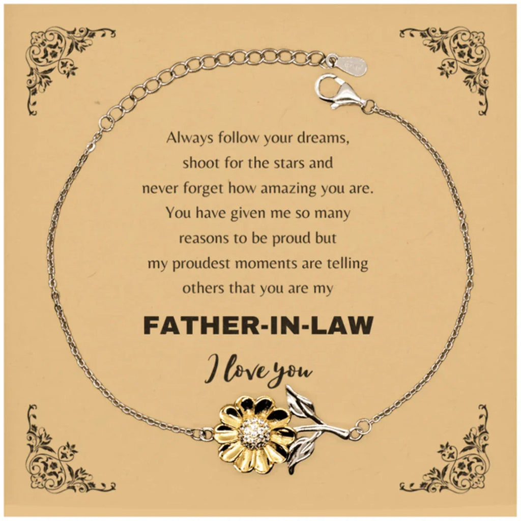 Father-In-Law Sunflower Bracelet - Always Follow your Dreams - Birthday, Christmas Holiday Jewelry Gift