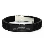 Fiance Long Distance Relationship Gifts, No matter the miles that separate us, Cute Love Black Glidelock Clasp Bracelet For Fiance, Birthday Christmas Unique Gifts For Fiance