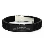 Fiancee Long Distance Relationship Gifts, No matter the miles that separate us, Cute Love Black Glidelock Clasp Bracelet For Fiancee, Birthday Christmas Unique Gifts For Fiancee