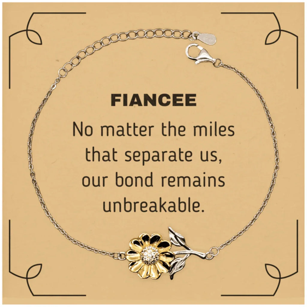 Fiancee Long Distance Relationship Gifts, No matter the miles that separate us, Cute Love Sunflower Bracelet For Fiancee, Birthday Christmas Unique Gifts For Fiancee
