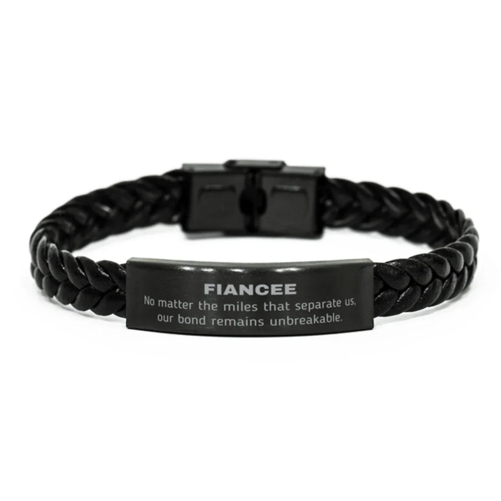 Fiancee Long Distance Relationship No matter the miles that separate us, Our Bond Remains Unbreakable Braided Leather Bracelet Birthday Graduation Christmas Unique Gifts