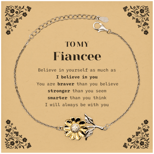 Fiancee Sunflower Bracelet Gifts, To My Fiancee You are braver than you believe, stronger than you seem, Inspirational Gifts For Fiancee Card, Birthday, Christmas Gifts For Fiancee Men Women - Mallard Moon Gift Shop