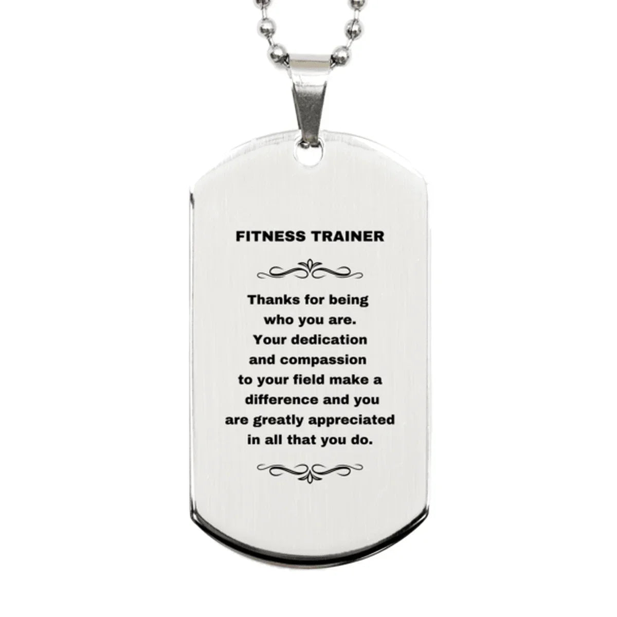 Fitness Trainer Silver Dog Tag Necklace Engraved Bracelet - Thanks for being who you are - Birthday Christmas Jewelry Gifts Coworkers Colleague Boss