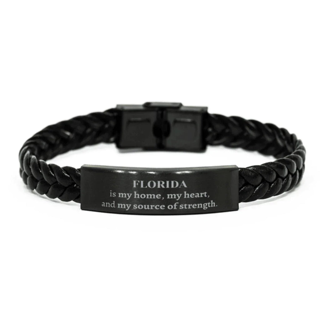Florida is my home Gifts, Lovely Florida Birthday Christmas Braided Leather Bracelet For People from Florida, Men, Women, Friends