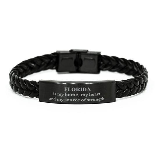 Florida is my home Gifts, Lovely Florida Birthday Christmas Braided Leather Bracelet For People from Florida, Men, Women, Friends - Mallard Moon Gift Shop