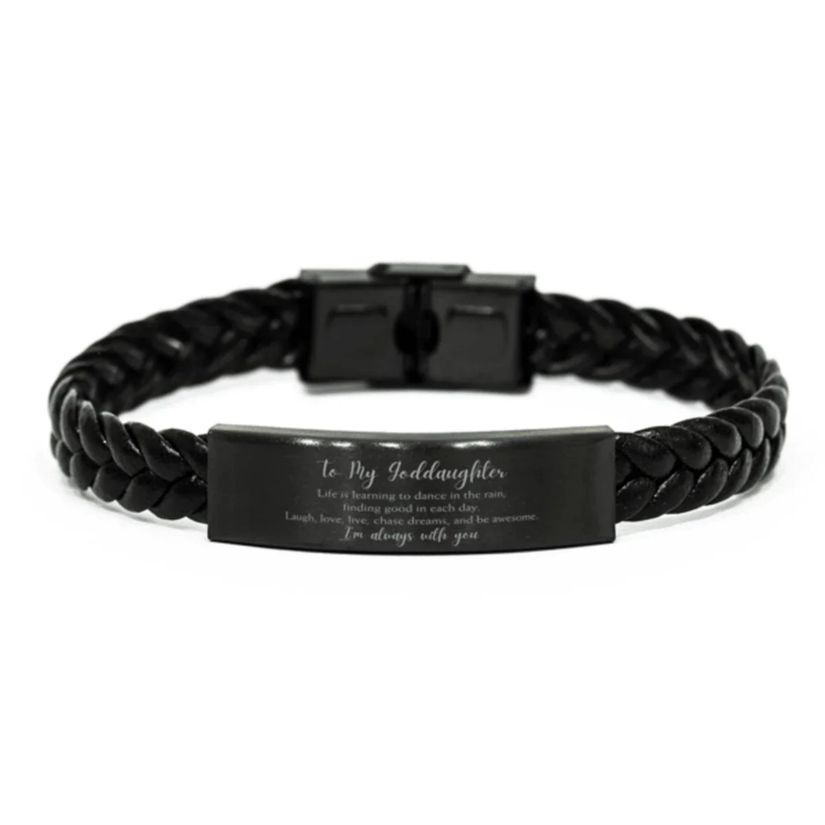 Goddaughter Braided Leather Bracelet Life is Learning to Dance in the Rain - Birthday, Christmas Holiday Gifts