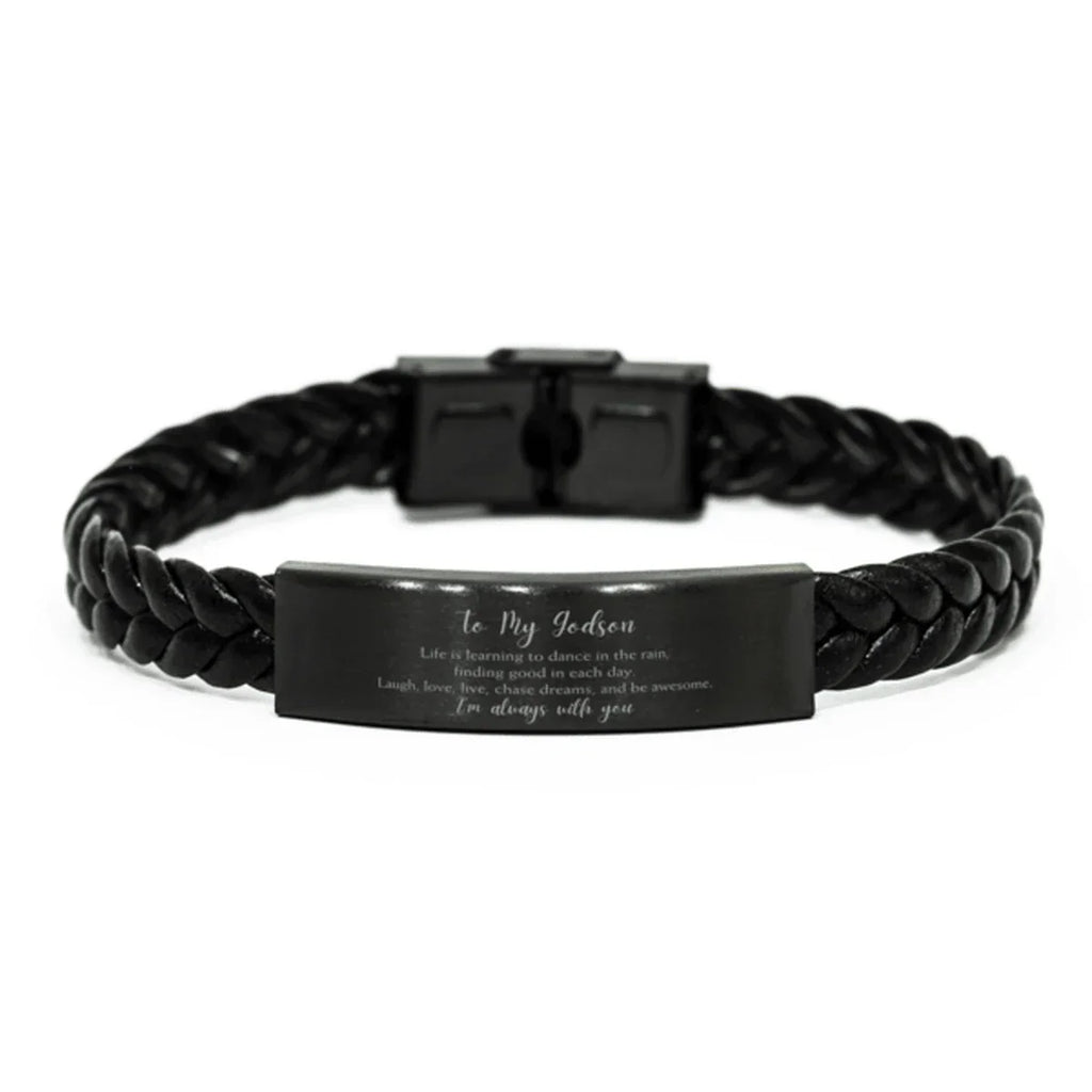 Godson Braided Leather Bracelet Life is Learning to Dance in the Rain - Birthday, Christmas Holiday Gifts