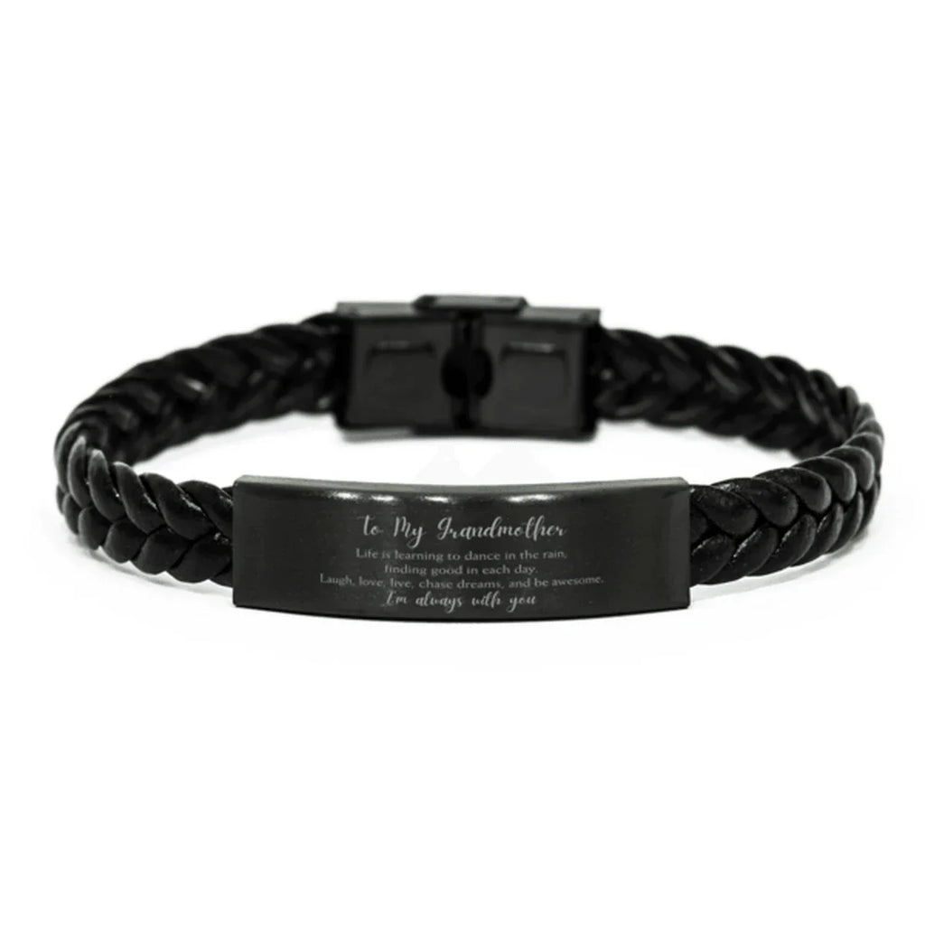 Grandmother Braided Leather Bracelet Life is Learning to Dance in the Rain - Birthday, Christmas Holiday Gifts