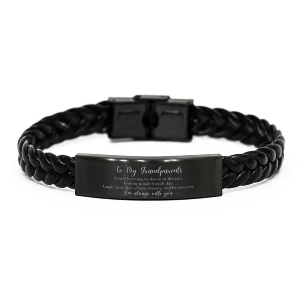 Grandparents Braided Leather Bracelet Life is Learning to Dance in the Rain - Birthday, Christmas Holiday Gifts