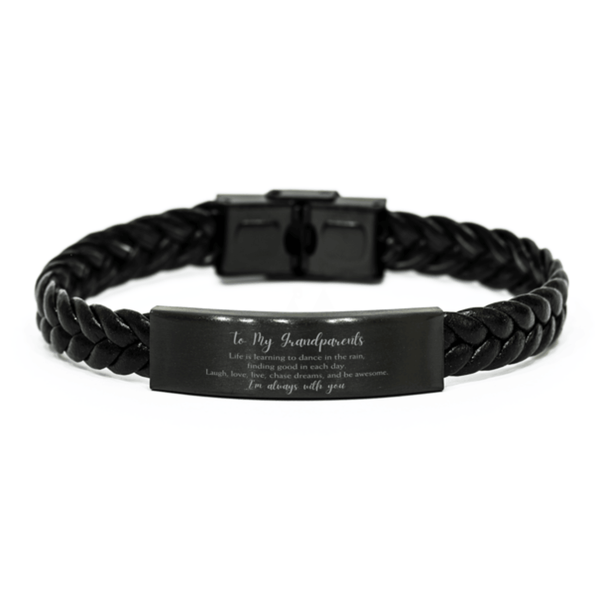 Grandparents Christmas Perfect Gifts, Grandparents Braided Leather Bracelet, Motivational Grandparents Engraved Gifts, Birthday Gifts For Grandparents, To My Grandparents Life is learning to dance in the rain, finding good in each day. I'm always with you - Mallard Moon Gift Shop