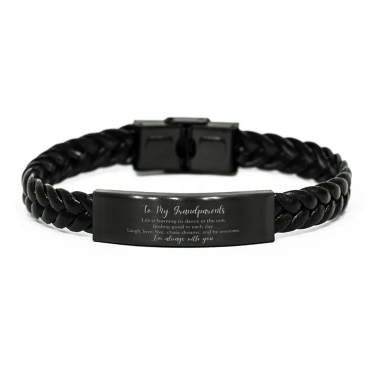 Grandparents Braided Leather Bracelet Life is Learning to Dance in the Rain - Birthday, Christmas Holiday Gifts
