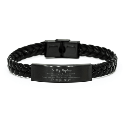 Nephew Christmas Perfect Gifts, Nephew Braided Leather Bracelet, Motivational Nephew Engraved Gifts, Birthday Gifts For Nephew, To My Nephew Life is learning to dance in the rain, finding good in each day. I'm always with you - Mallard Moon Gift Shop