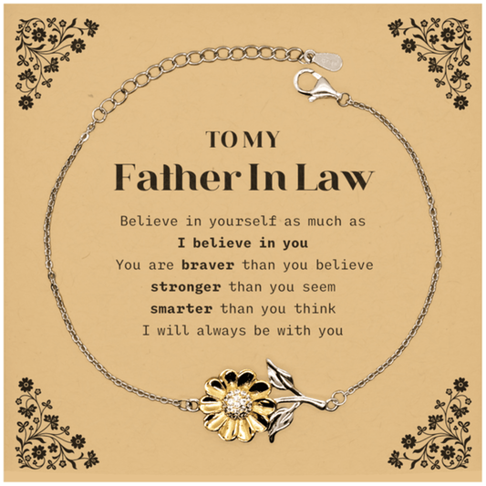 Father In Law Sunflower Bracelet Gifts, To My Father In Law You are braver than you believe, stronger than you seem, Inspirational Gifts For Father In Law Card, Birthday, Christmas Gifts For Father In Law Men Women - Mallard Moon Gift Shop