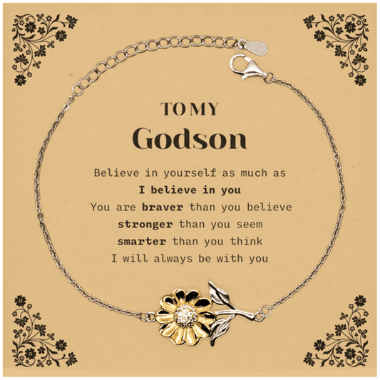 Godson Sunflower Bracelet Gifts, To My Godson You are braver than you believe, stronger than you seem, Inspirational Gifts For Godson Card, Birthday, Christmas Gifts For Godson Men Women - Mallard Moon Gift Shop
