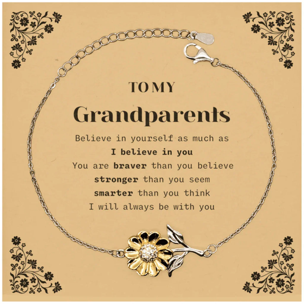 Grandparents Sunflower Bracelet Gifts, To My Grandparents You are braver than you believe, stronger than you seem, Inspirational Gifts For Grandparents Card, Birthday, Christmas Gifts For Grandparents Men Women