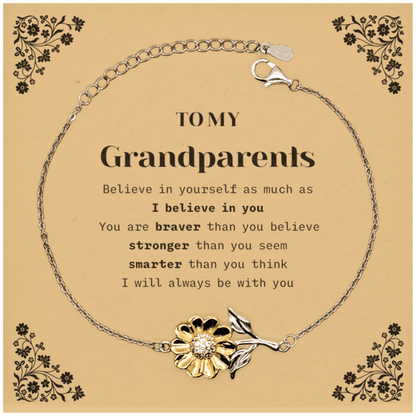 Grandparents Sunflower Bracelet Gifts, To My Grandparents You are braver than you believe, stronger than you seem, Inspirational Gifts For Grandparents Card, Birthday, Christmas Gifts For Grandparents Men Women - Mallard Moon Gift Shop