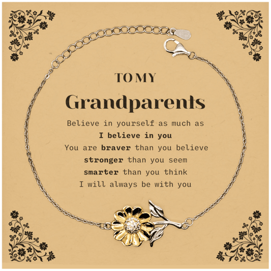 Grandparents Sunflower Bracelet Gifts, To My Grandparents You are braver than you believe, stronger than you seem, Inspirational Gifts For Grandparents Card, Birthday, Christmas Gifts For Grandparents Men Women - Mallard Moon Gift Shop