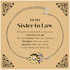Sister In Law Sunflower Bracelet Gifts, To My Sister In Law You are braver than you believe, stronger than you seem, Inspirational Gifts For Sister In Law Card, Birthday, Christmas Gifts For Sister In Law Men Women