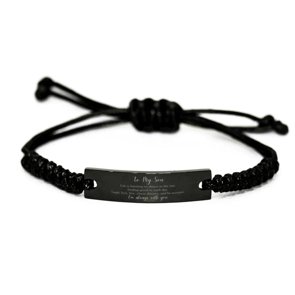 Son Black Rope Bracelet Life is Learning to Dance in the Rain - Birthday, Christmas Holiday Gifts