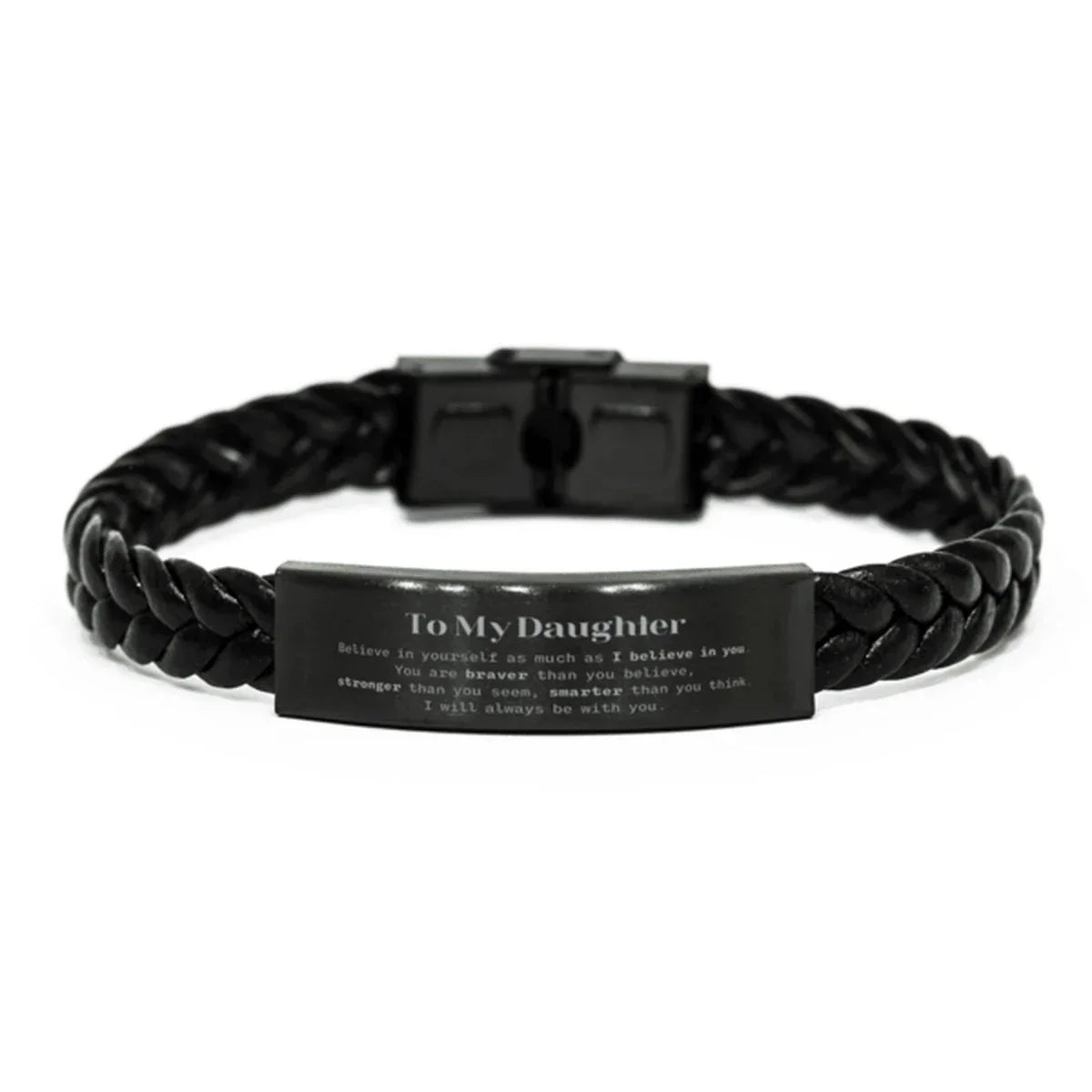Daughter Braided Leather Bracelet Gifts, To My Daughter You are braver than you believe, stronger than you seem, Inspirational Gifts For Daughter Engraved, Birthday, Christmas Gifts For Daughter Men Women