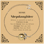 Stepdaughter Sunflower Bracelet Gifts, To My Stepdaughter You are braver than you believe, stronger than you seem, Inspirational Gifts For Stepdaughter Card, Birthday, Christmas Gifts For Stepdaughter Men Women