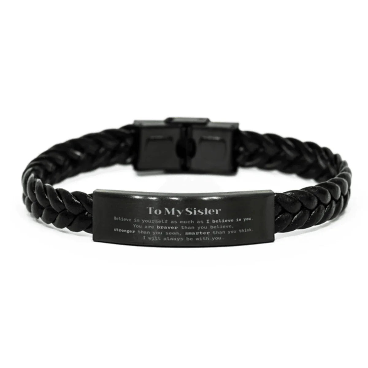 Sister Braided Leather Bracelet Gifts, To My Sister You are braver than you believe, stronger than you seem, Inspirational Gifts For Sister Engraved, Birthday, Christmas Gifts For Sister Men Women