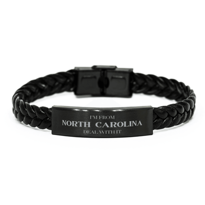 I'm from North Carolina, Deal with it, Proud North Carolina State Gifts, North Carolina Braided Leather Bracelet Gift Idea, Christmas Gifts for North Carolina People, Coworkers, Colleague - Mallard Moon Gift Shop