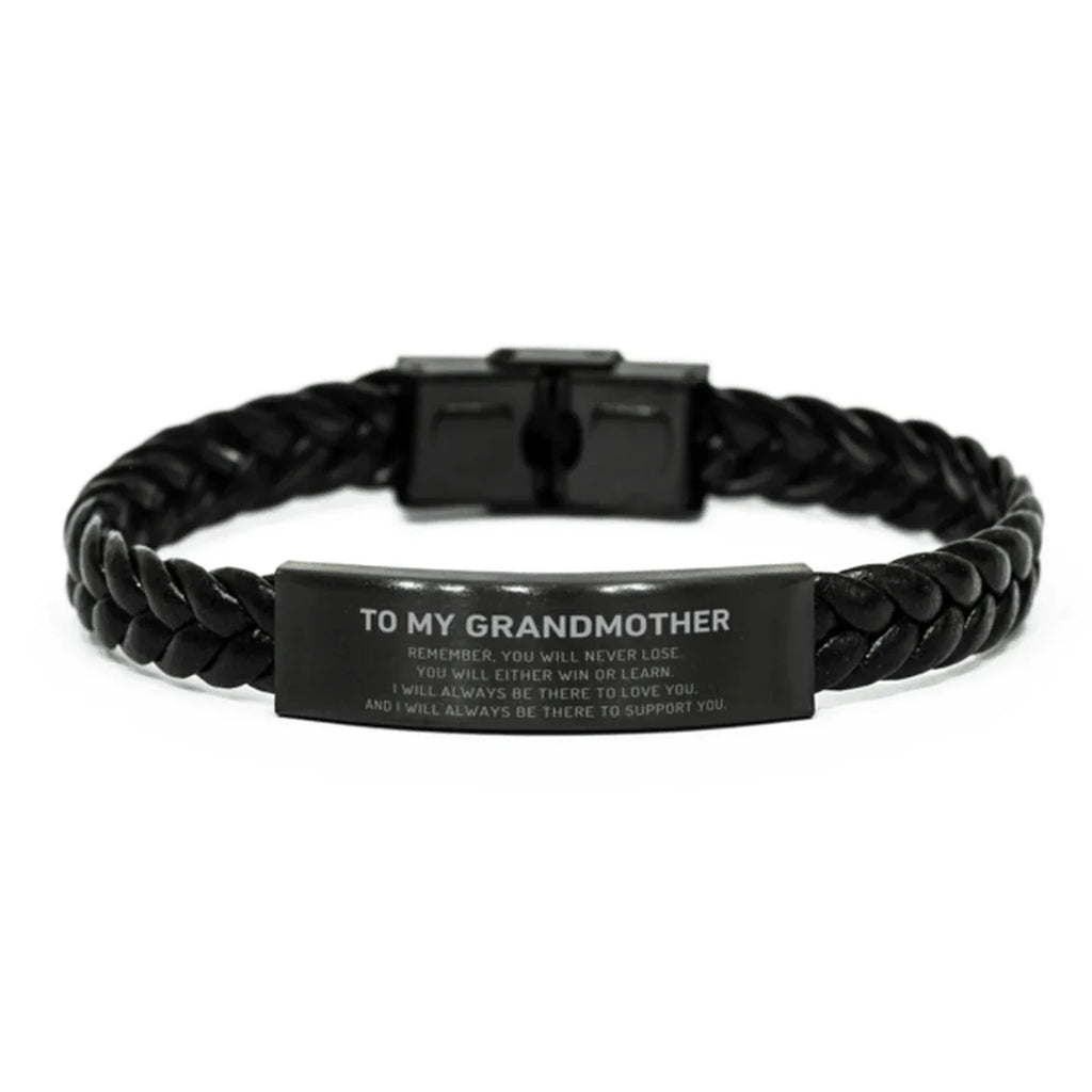 Grandmother Gifts, To My Grandmother Remember, you will never lose. You will either WIN or LEARN, Keepsake Braided Leather Bracelet For Grandmother Engraved, Birthday Christmas Gifts Ideas For Grandmother X-mas Gifts