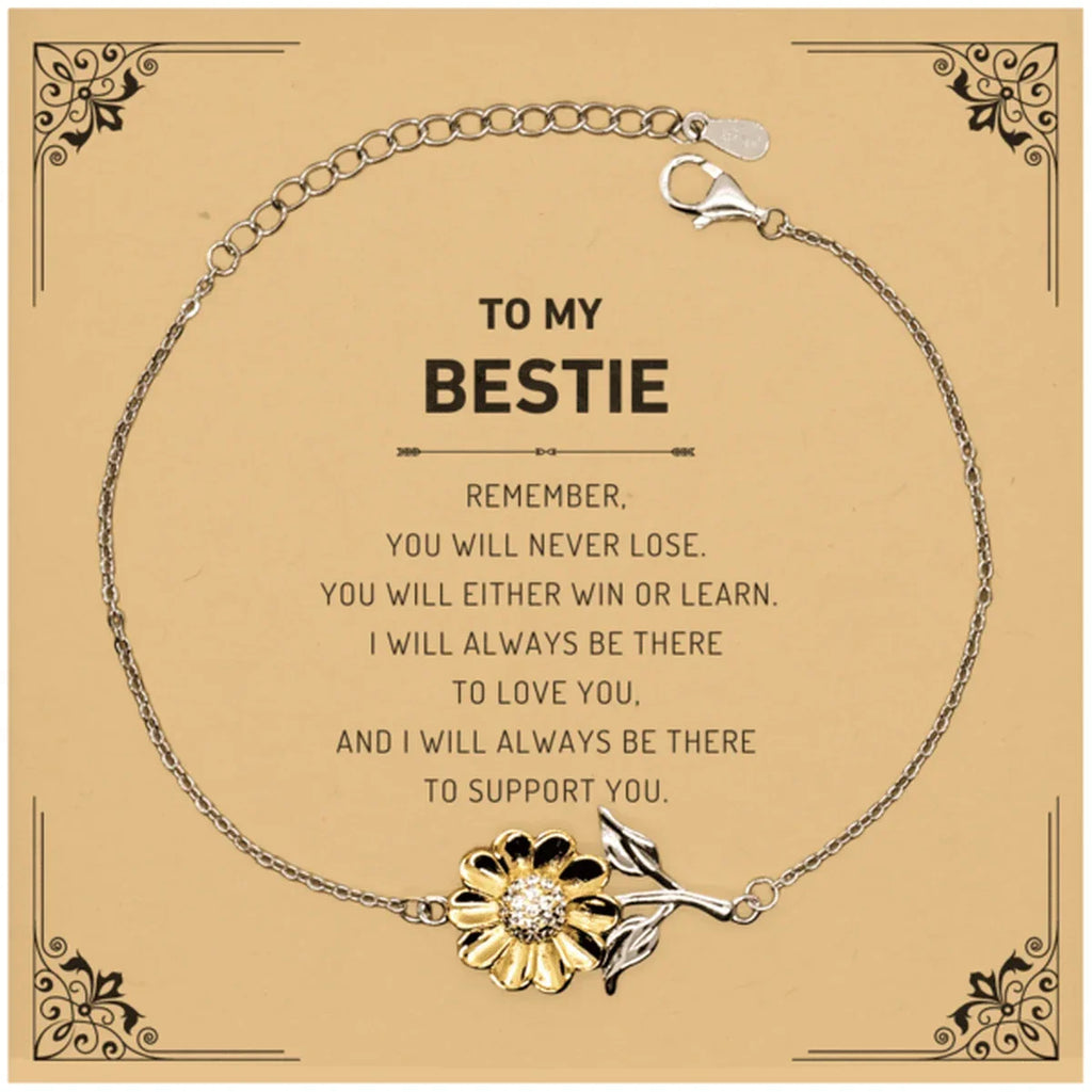Bestie Gifts, To My Bestie Remember, you will never lose. You will either WIN or LEARN, Keepsake Sunflower Bracelet For Bestie Card, Birthday Christmas Gifts Ideas For Bestie X-mas Gifts