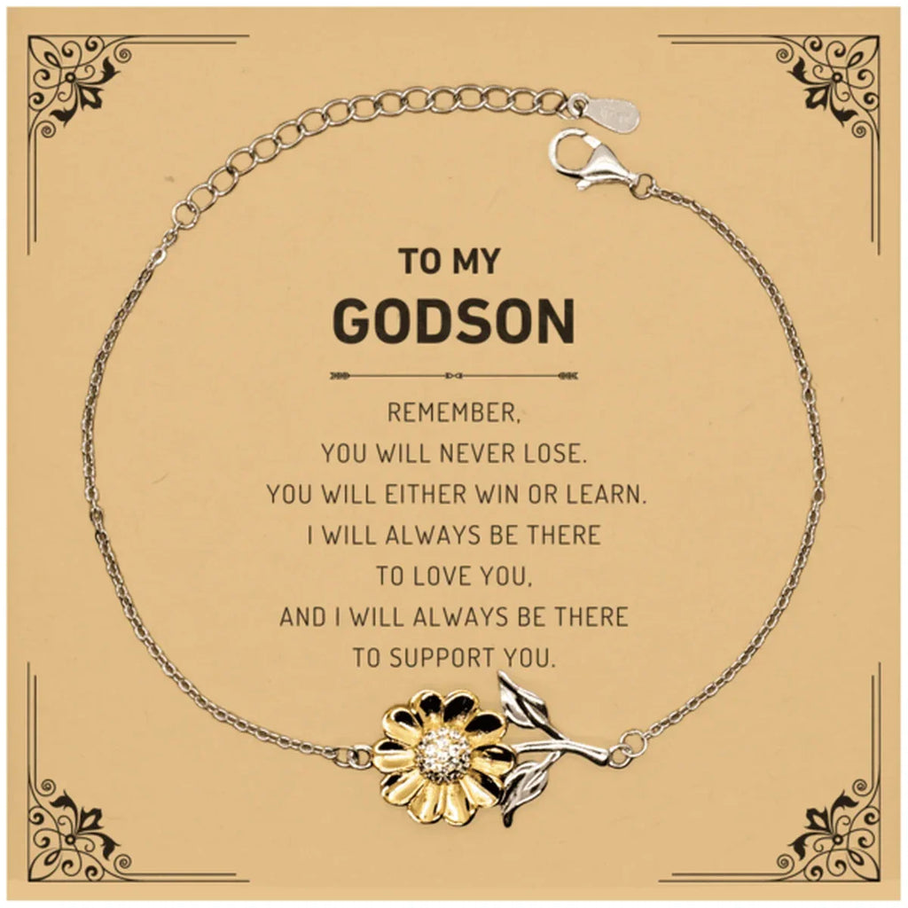 Godson Gifts, To My Godson Remember, you will never lose. You will either WIN or LEARN, Keepsake Sunflower Bracelet For Godson Card, Birthday Christmas Gifts Ideas For Godson X-mas Gifts