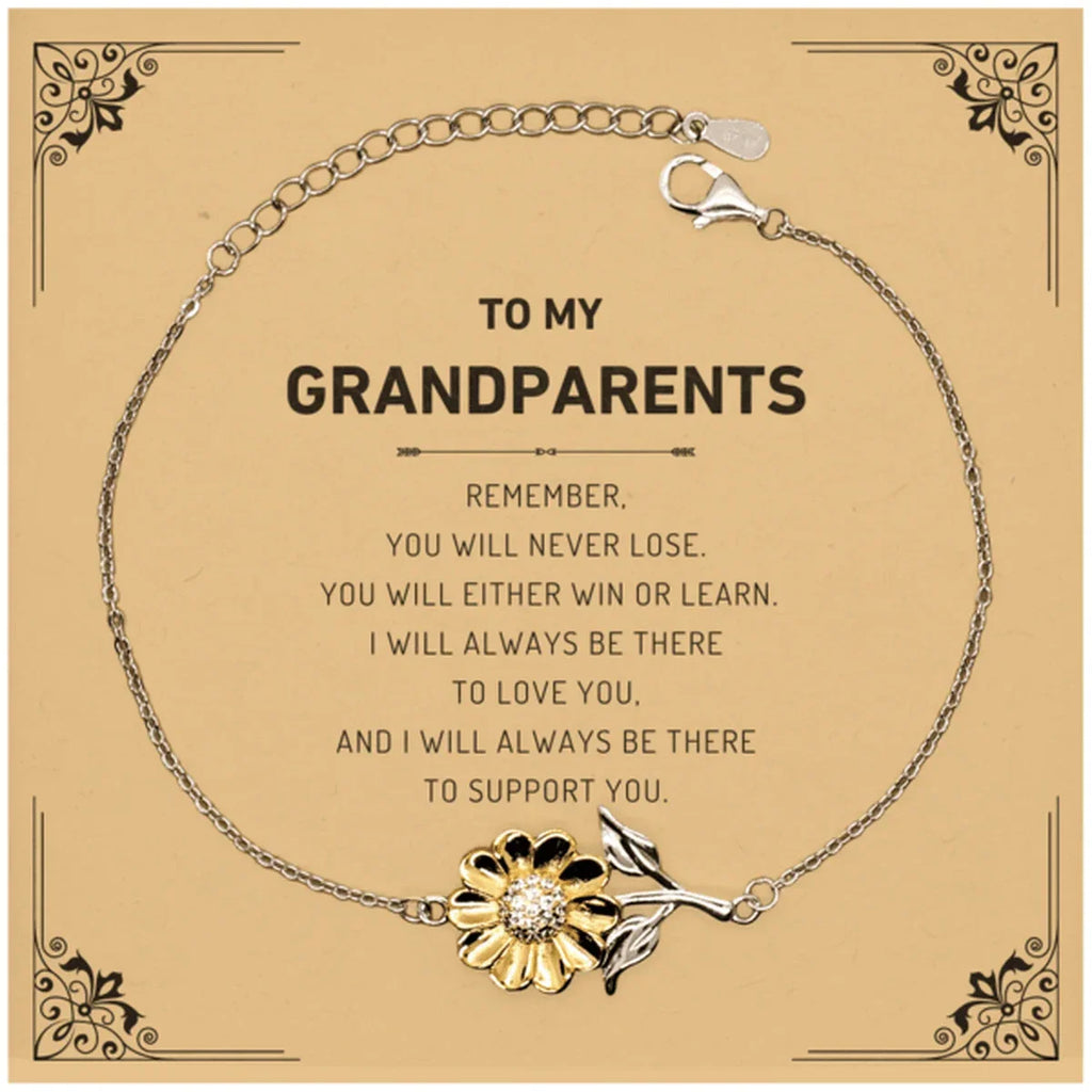 Grandparents Gifts, To My Grandparents Remember, you will never lose. You will either WIN or LEARN, Keepsake Sunflower Bracelet For Grandparents Card, Birthday Christmas Gifts Ideas For Grandparents X-mas Gifts