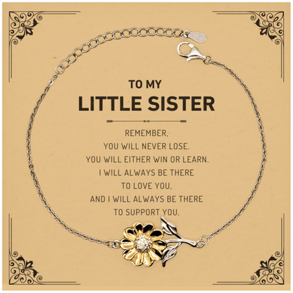 Little Sister Gifts, To My Little Sister Remember, you will never lose. You will either WIN or LEARN, Keepsake Sunflower Bracelet For Little Sister Card, Birthday Christmas Gifts Ideas For Little Sister X-mas Gifts - Mallard Moon Gift Shop