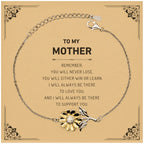 Mother Gifts, To My Mother Remember, you will never lose. You will either WIN or LEARN, Keepsake Sunflower Bracelet For Mother Card, Birthday Christmas Gifts Ideas For Mother X-mas Gifts