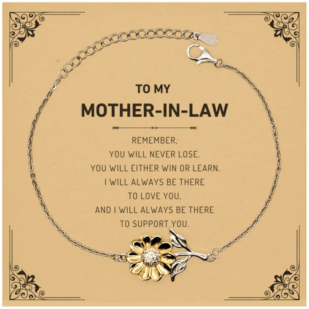 Mother-In-Law Gifts, Remember, you will never lose. You will either WIN or LEARN, Keepsake Sunflower Bracelet Birthday Christmas Gifts Ideas