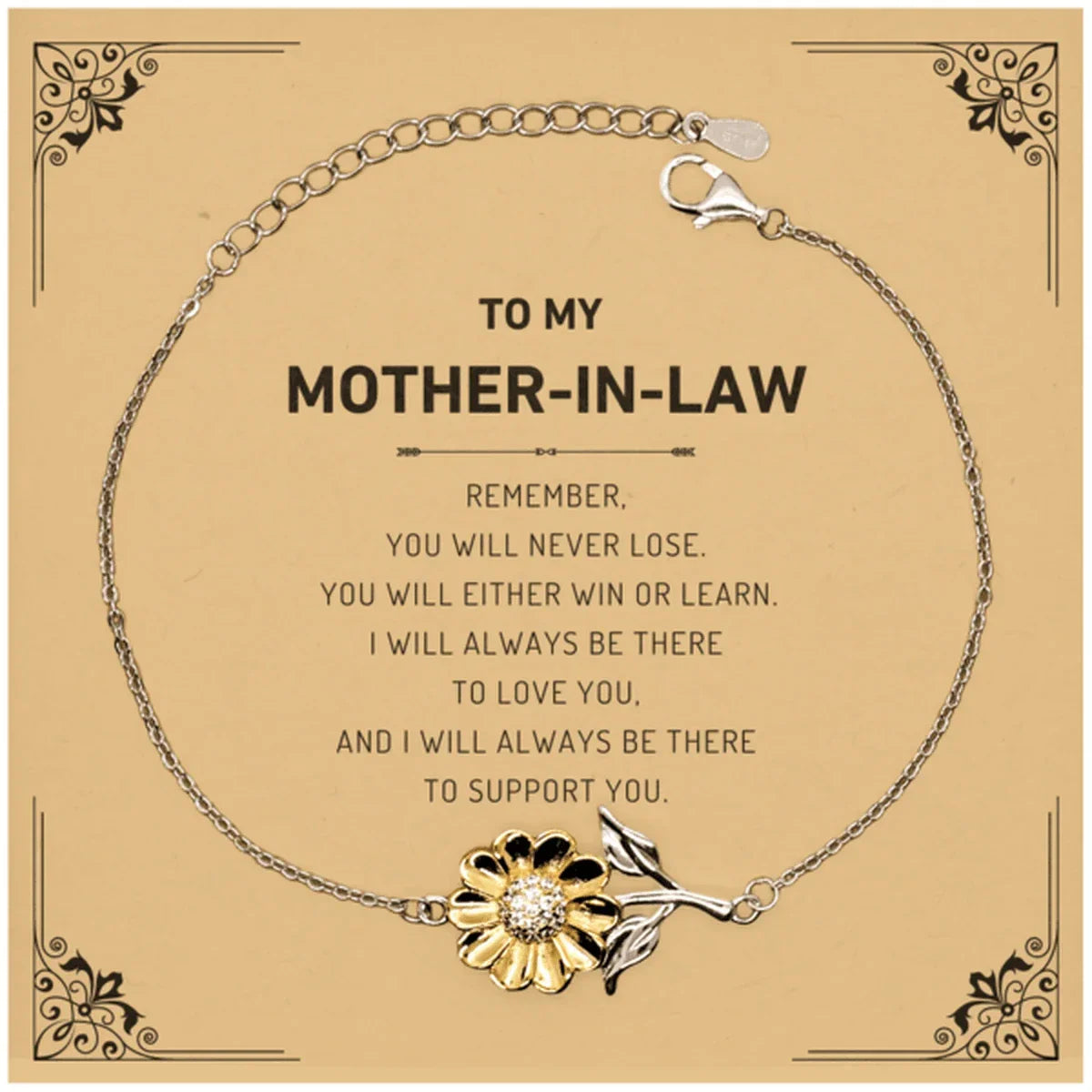 Mother-In-Law Gifts, Remember, you will never lose. You will either WIN or LEARN, Keepsake Sunflower Bracelet Birthday Christmas Gifts Ideas