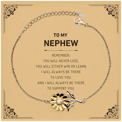 Nephew Gifts, To My Nephew Remember, you will never lose. You will either WIN or LEARN, Keepsake Sunflower Bracelet For Nephew Card, Birthday Christmas Gifts Ideas For Nephew X-mas Gifts - Mallard Moon Gift Shop