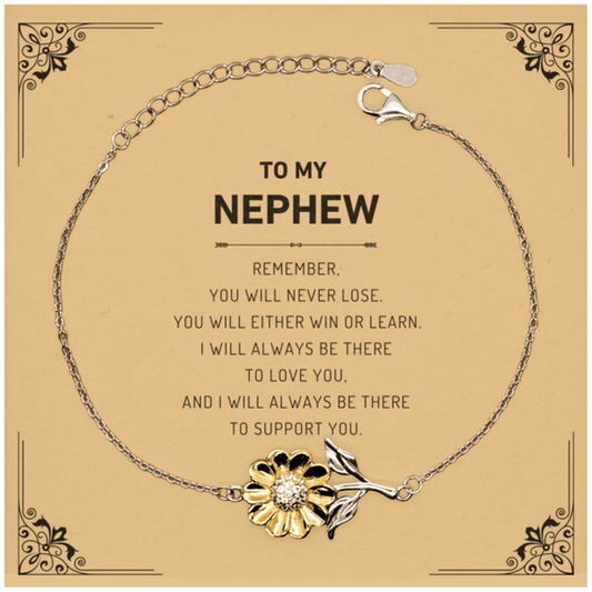 Nephew Gifts, To My Nephew Remember, you will never lose. You will either WIN or LEARN, Keepsake Sunflower Bracelet For Nephew Card, Birthday Christmas Gifts Ideas For Nephew X-mas Gifts - Mallard Moon Gift Shop