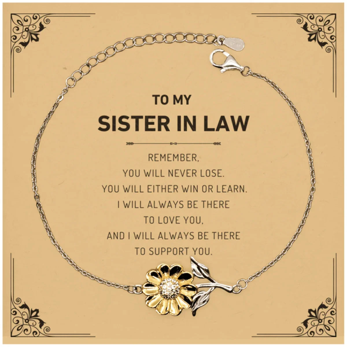Sister In Law Gifts, Remember, you will never lose. You will either WIN or LEARN, Keepsake Sunflower Bracelet] Birthday Christmas Gifts Ideas