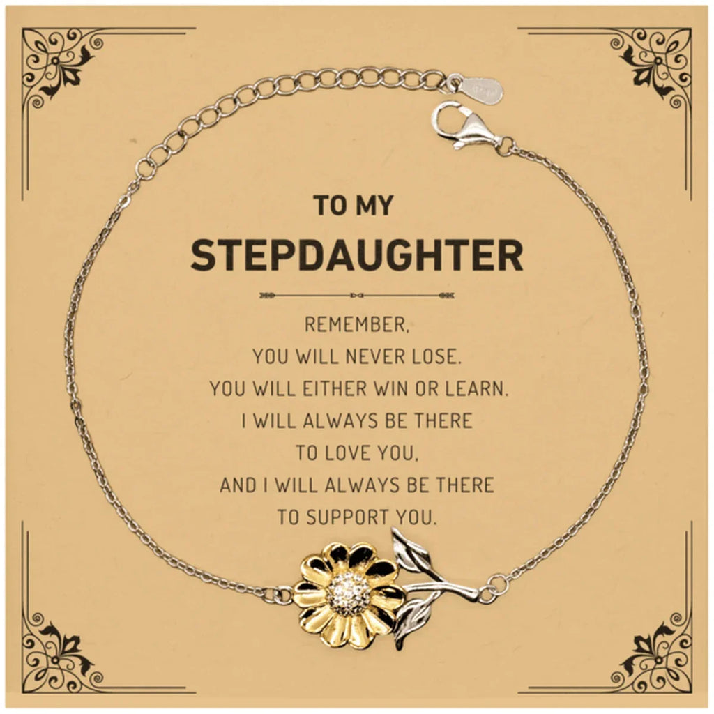 Stepdaughter Gifts, To My Stepdaughter Remember, you will never lose. You will either WIN or LEARN, Keepsake Sunflower Bracelet For Stepdaughter Card, Birthday Christmas Gifts Ideas For Stepdaughter X-mas Gifts