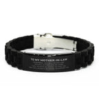 Mother-In-Law Gifts, To My Mother-In-Law Remember, you will never lose. You will either WIN or LEARN, Keepsake Black Glidelock Clasp Bracelet For Mother-In-Law Engraved, Birthday Christmas Gifts Ideas For Mother-In-Law X-mas Gifts