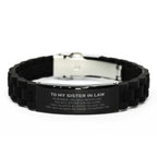 Sister In Law Gifts, To My Sister In Law Remember, you will never lose. You will either WIN or LEARN, Keepsake Black Glidelock Clasp Bracelet For Sister In Law Engraved, Birthday Christmas Gifts Ideas For Sister In Law X-mas Gifts