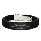 Sarcastic Manager Black Glidelock Clasp Bracelet Gifts, Christmas Holiday Gifts for Manager Birthday, Manager: Because greatness is woven