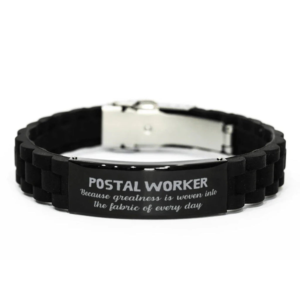 Sarcastic Postal Worker Black Glidelock Clasp Bracelet Gifts, Christmas Holiday Gifts for Postal Worker Birthday, Postal Worker: Because greatness is woven