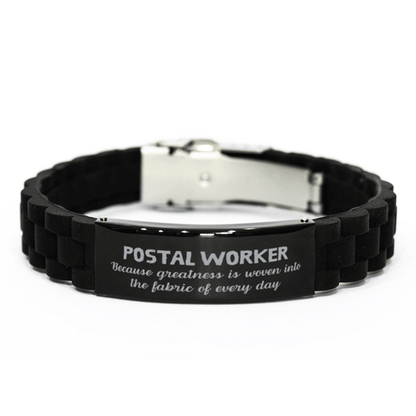 Sarcastic Postal Worker Black Glidelock Clasp Bracelet Gifts, Christmas Holiday Gifts for Postal Worker Birthday, Postal Worker: Because greatness is woven into the fabric of every day, Coworkers, Friends - Mallard Moon Gift Shop