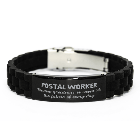 Sarcastic Postal Worker Black Glidelock Clasp Bracelet Gifts, Christmas Holiday Gifts for Postal Worker Birthday, Postal Worker: Because greatness is woven into the fabric of every day, Coworkers, Friends - Mallard Moon Gift Shop